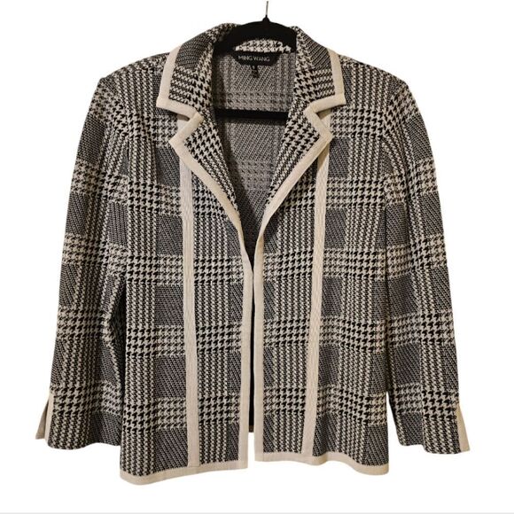 NWT MING WANG Black White Knit Houndstooth Plaid Jacket - Size Small - Picture 1 of 8